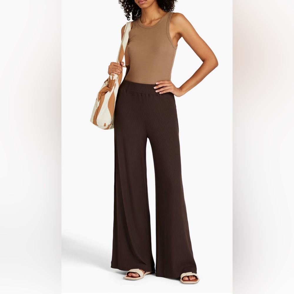 L'AGENCE Crawford Ribbed Stretch-Modal Jersey Wide-leg Pants